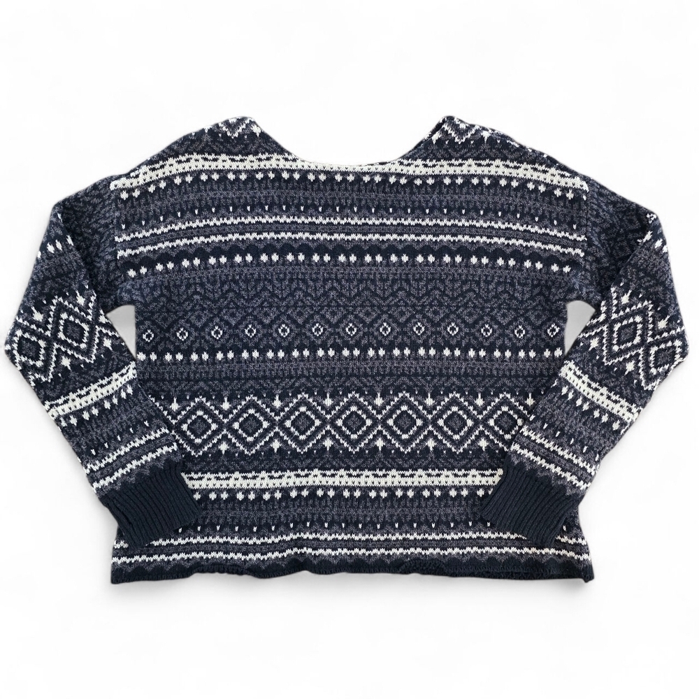 American Eagle Outfitters Fair Isle Sweater Black White Women Large 100% Cotton